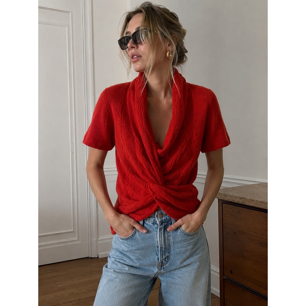 Sleeping on Snow Anthropologie Red Wool Cashmere Angora Twist Front Sweater Med